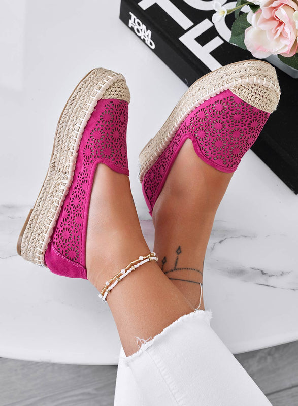 Fuchsia embroidered espadrilles with wedge
