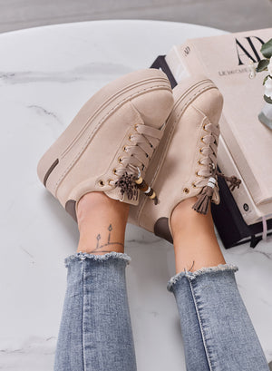 DOROTHY - Sneakers Donna Beige Scamosciate Platform con Nappine