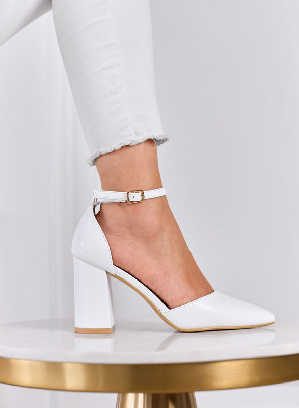 IRENE - Escarpins blancs avec bride à la cheville et talon large
