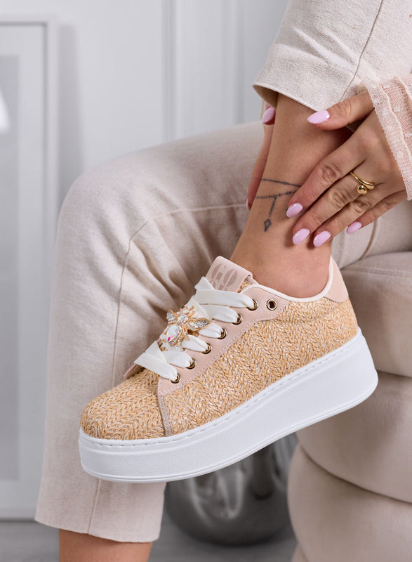 VENERE - Sneakers beige intrecciate con Applicazioni ape Gioiello