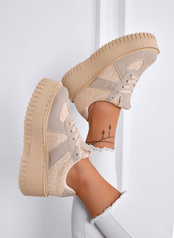 SHELBY - Zapatillas Platform Beige con Insertos en Tejido
