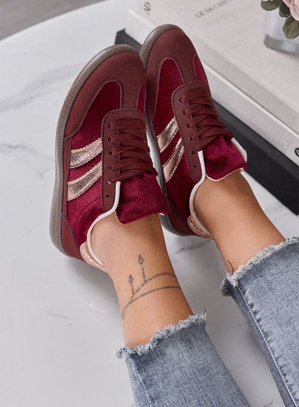AGNESE - Sneakers Donna Bordeaux in Velluto con Dettagli Rosa