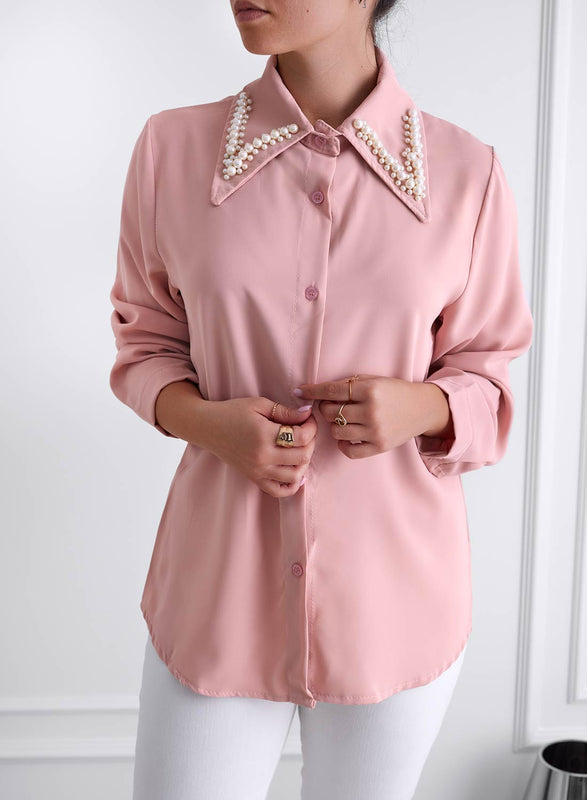 Chemise rose avec col colleté orné