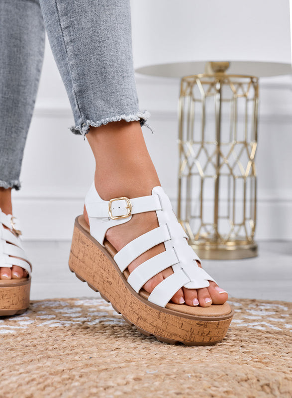 MATILDE - Sandalias blancas con cuña platform efecto corcho