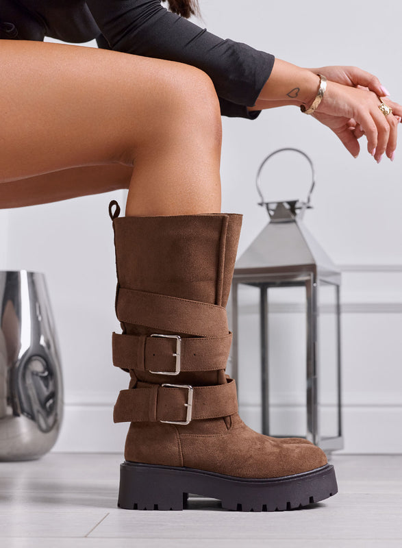 FREYA - Stivali Donna marroni Biker con Fibbie