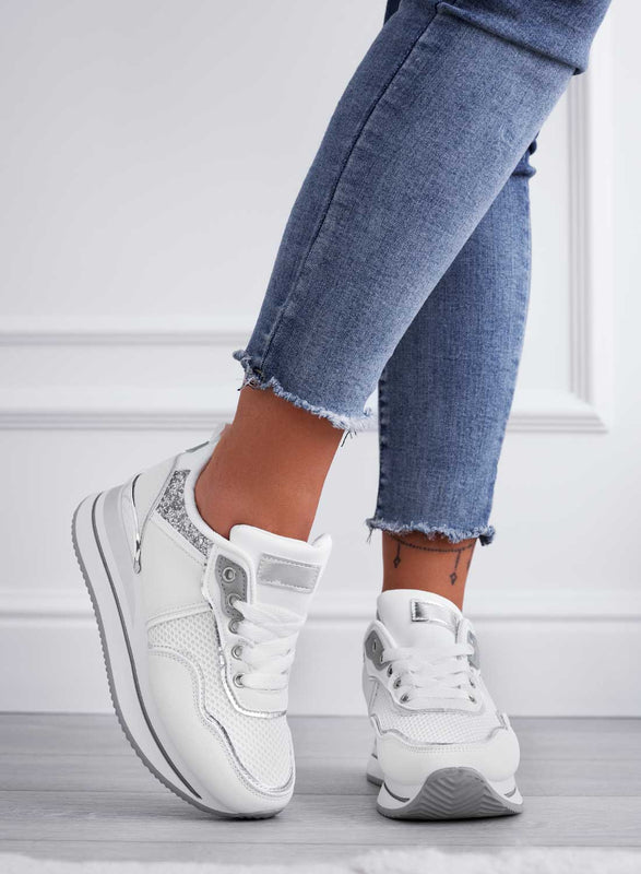 VALDA - Zapatillas blancas con detalles de glitter plateado