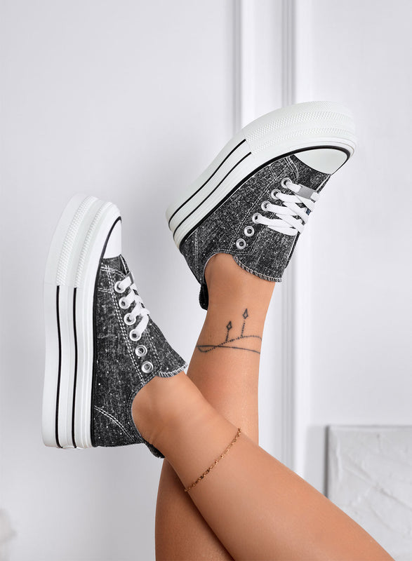 ROSINA - Zapatillas negras con plataforma y strass