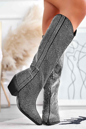 Alexoo black camperos boots with rhinestones