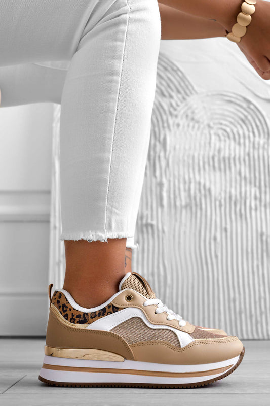 Baskets couleur boue avec empiècements léopard