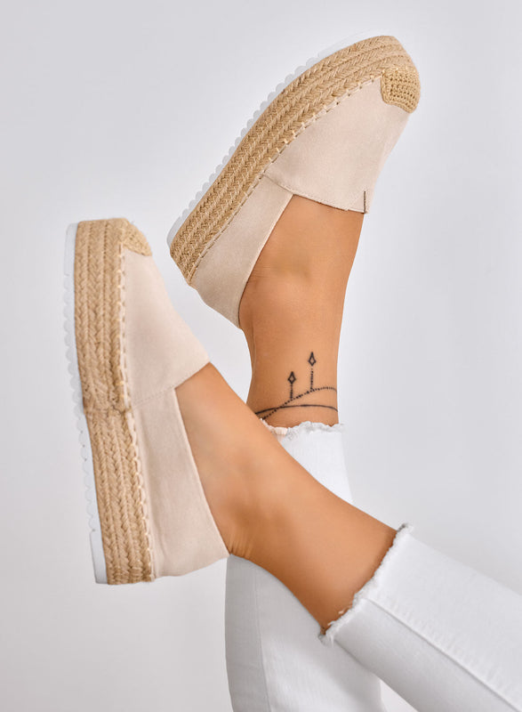 SAWANA - Alpargatas beige con plataforma en antelina y puntera de yute