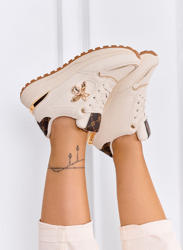 TALIMA - Sneakers beige con ape gioiello e dettagli oro