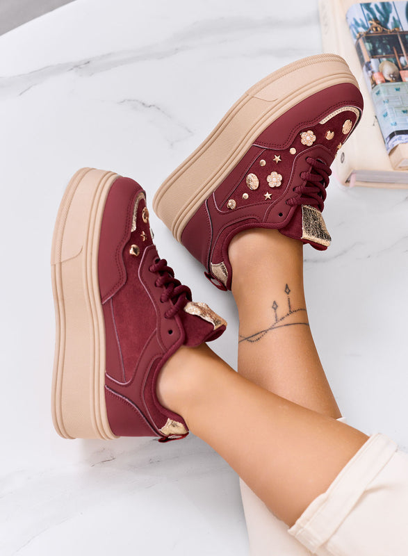 AIDA - Bordeaux platform sneakers with gold decorations