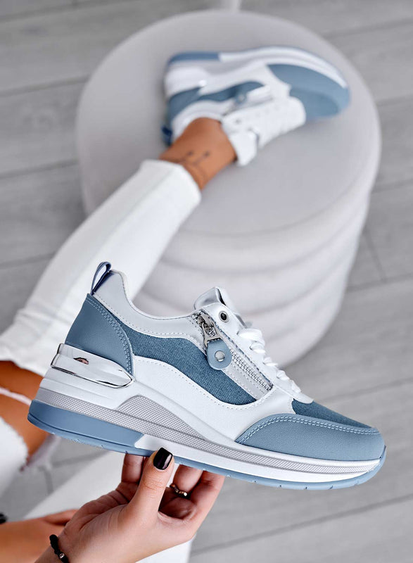 VALENTINA - Zapatillas blancas con inserciones de jeans azules