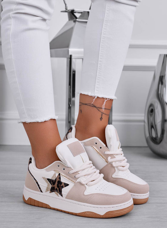 ANNIE - Deportivas beige con cordones de cuerda y estrella de lunares