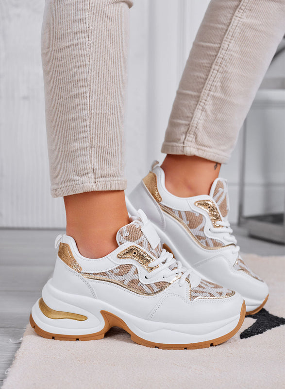 ENEA - Zapatillas blancas con inserciones de tela beige