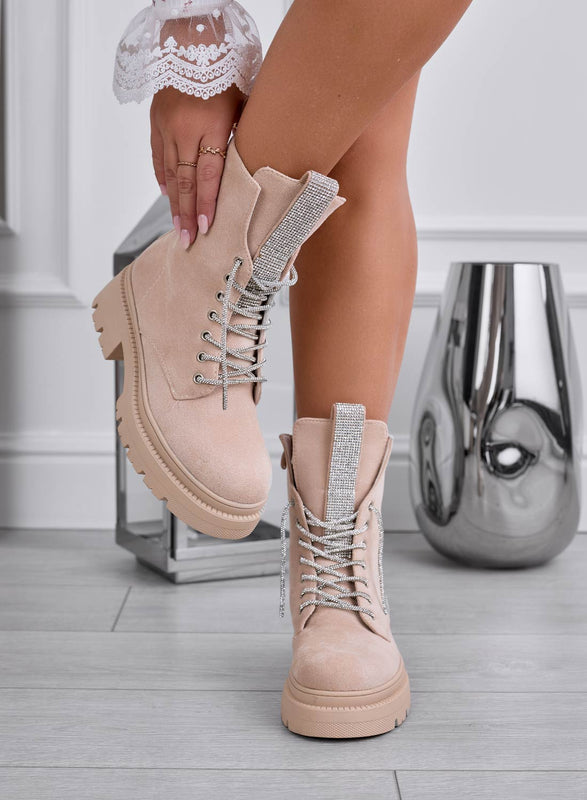 FULVIA - Botines Alexoo beige con cordones y lengüeta joya