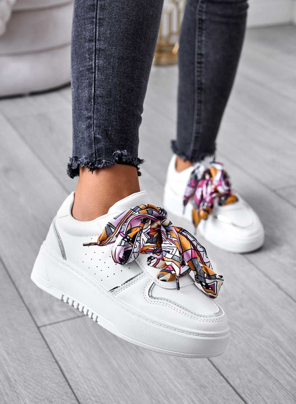 SERENA - Zapatillas blancas con cordones de tela multicolor