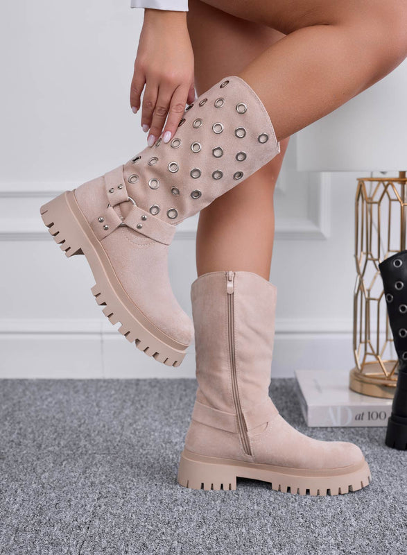 ORNELLA - Botines biker Alexoo con ojales en beige