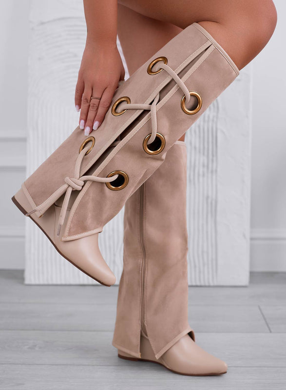 MILENA - Bottes beiges à semelle compensée
