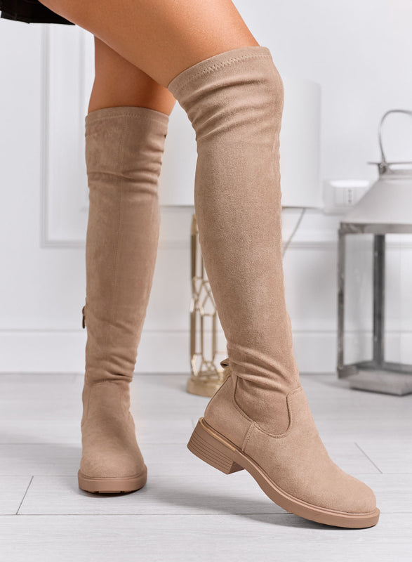 SANDY - Cuissardes hautes couleur boue en tissu élastique