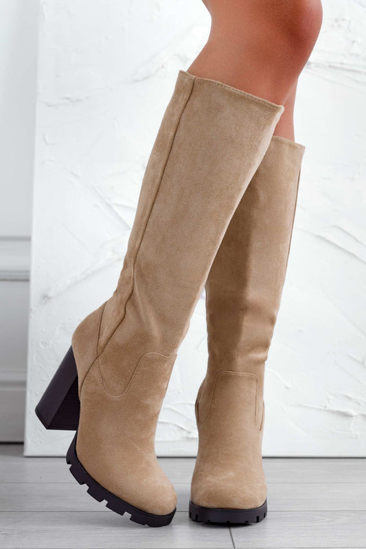 High-heeled suede mud boots