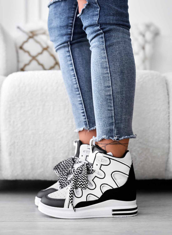 FAUNA - Baskets noires avec semelle compensée intérieure et lacets en tissu