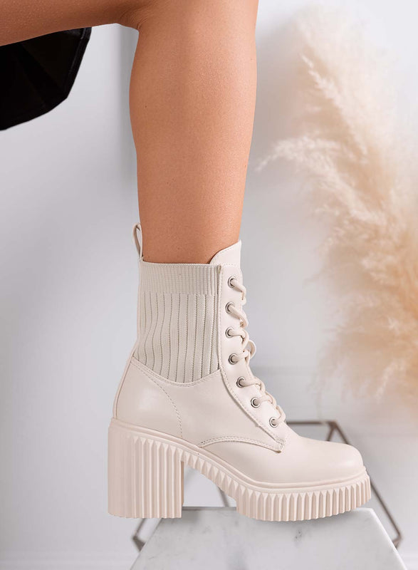 FIORENZA - Botines beige con detalles en tejido y tacón cómodo