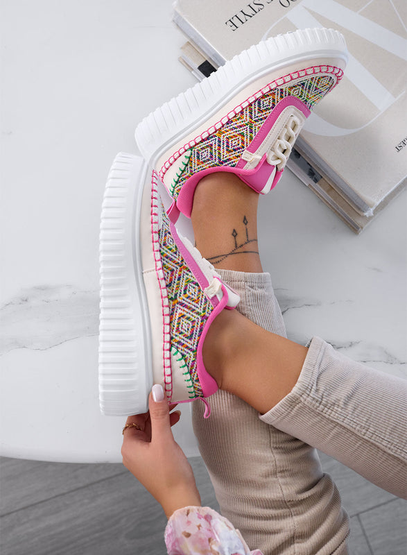 NUNZIA - Zapatillas rosas con inserciones en tela multicolor
