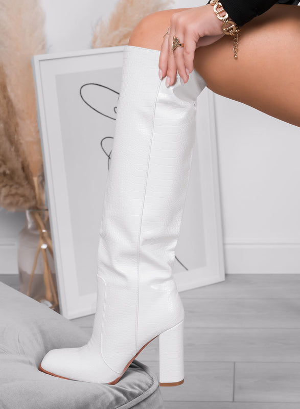 ANGELICA - Botas blancos Alexoo efecto cocodrilo