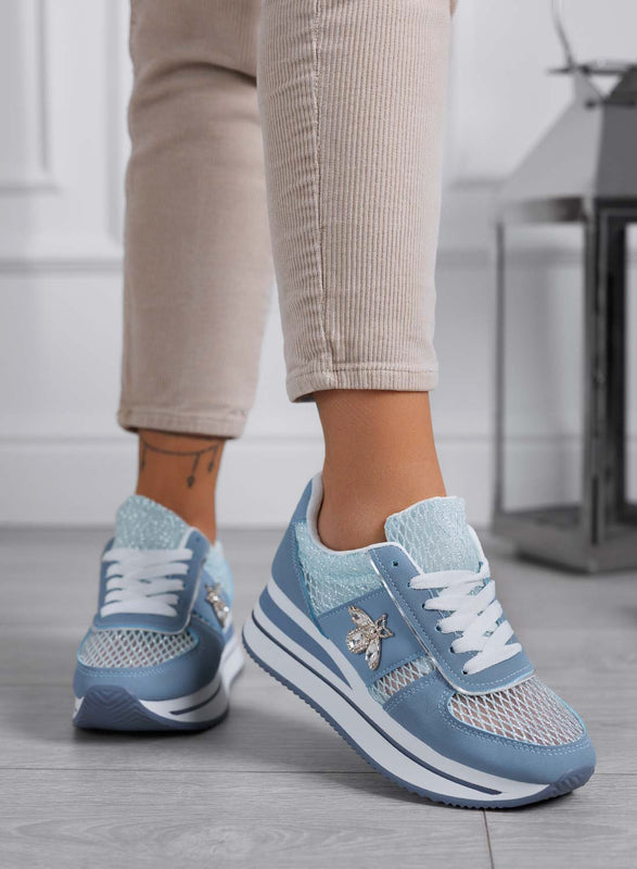 MOORE - Zapatillas azules con malla transpirable y detalle de abeja joya