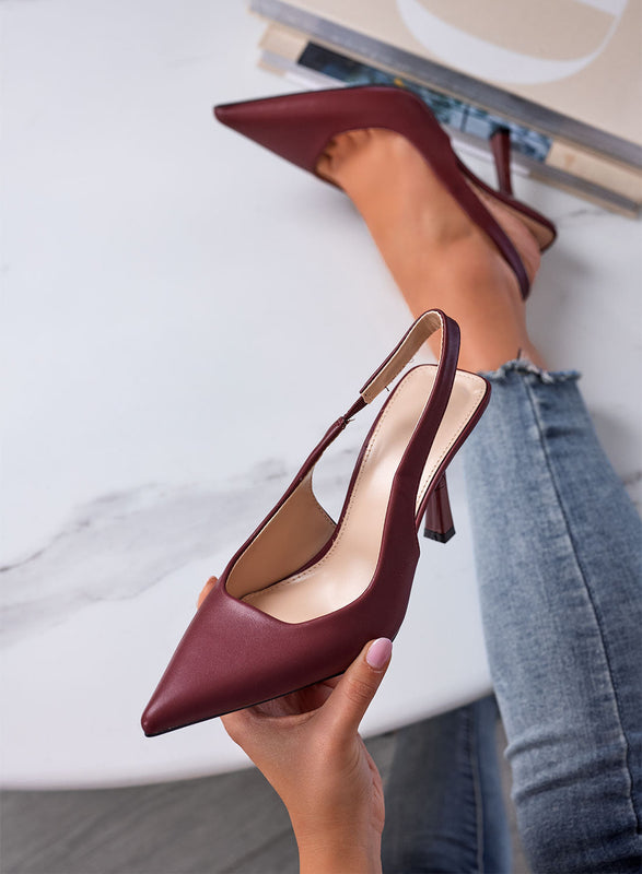 SELINA - Salones burdeos slingback con tacón de 9,5 cm