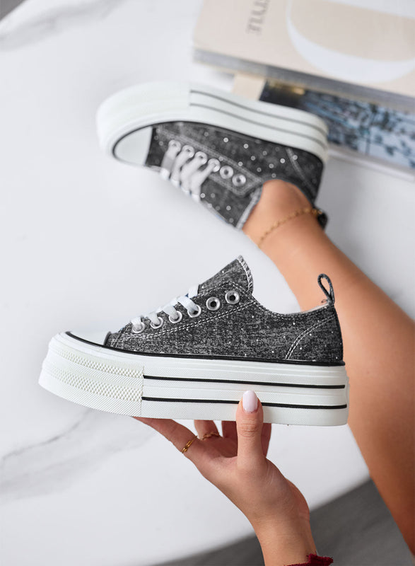 ROSINA - Zapatillas negras con plataforma y strass