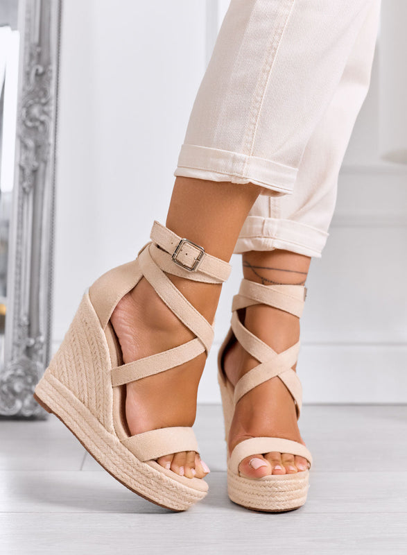 CARACAS - Alpargatas beige con cuña alta y tiras cruzadas