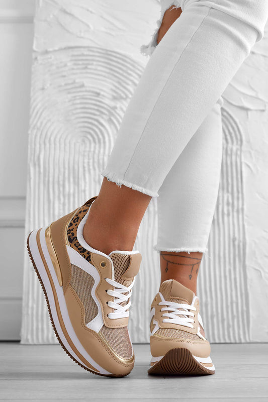 Baskets couleur boue avec empiècements léopard