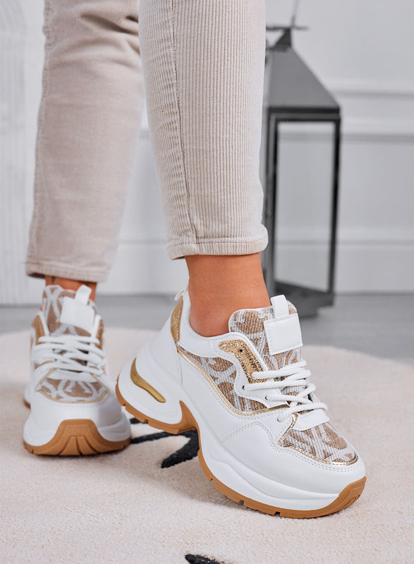 ENEA - Zapatillas blancas con inserciones de tela beige