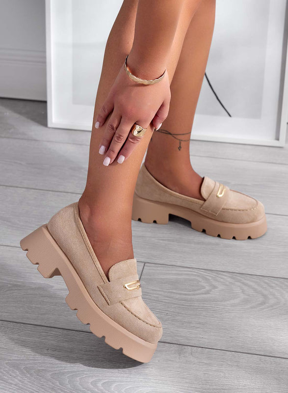 SIBARI - Suede mud loafers with gold plate