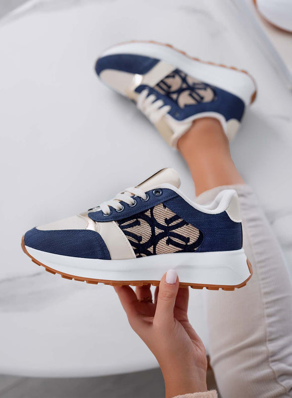 HARRIS - Zapatillas de mujer azules con diseño elegante y detalles dorados