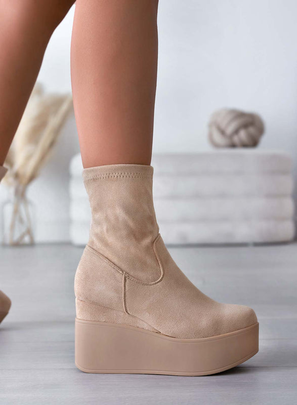 MIAA - Botines Alexoo beige de ante con cuña