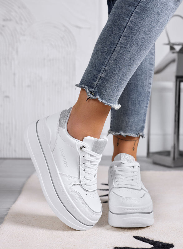 AMELIA - Zapatillas blancas con insertos de glitter plateado