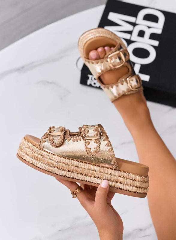 NOVELLA - Sandali Ciabatte oro platform con suola in corda