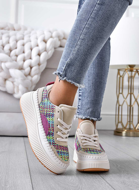 ANNACHIARA - Sneakers in tessuto multicolor con zeppa