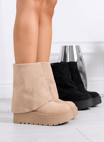 TIBERIA - Botines beige de ante con vuelta y cuña