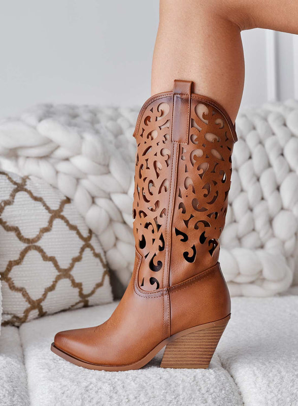 CANOSA - Bottines camperos camel ajourées