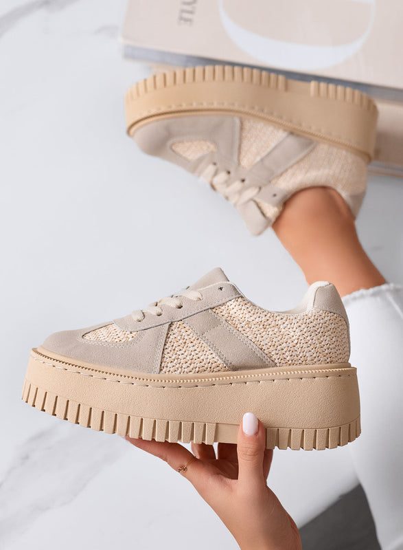 SHELBY - Zapatillas Platform Beige con Insertos en Tejido