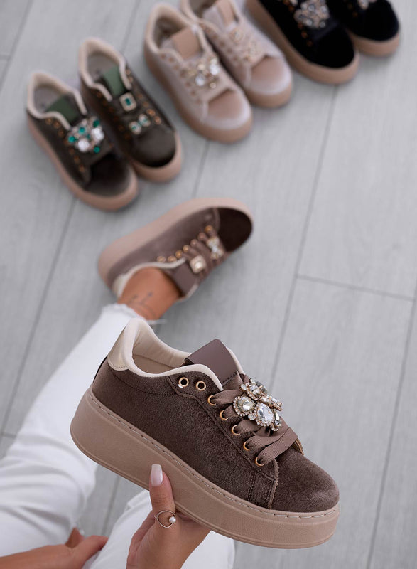 MILA - Velvet mud sneakers with jewel embellishment