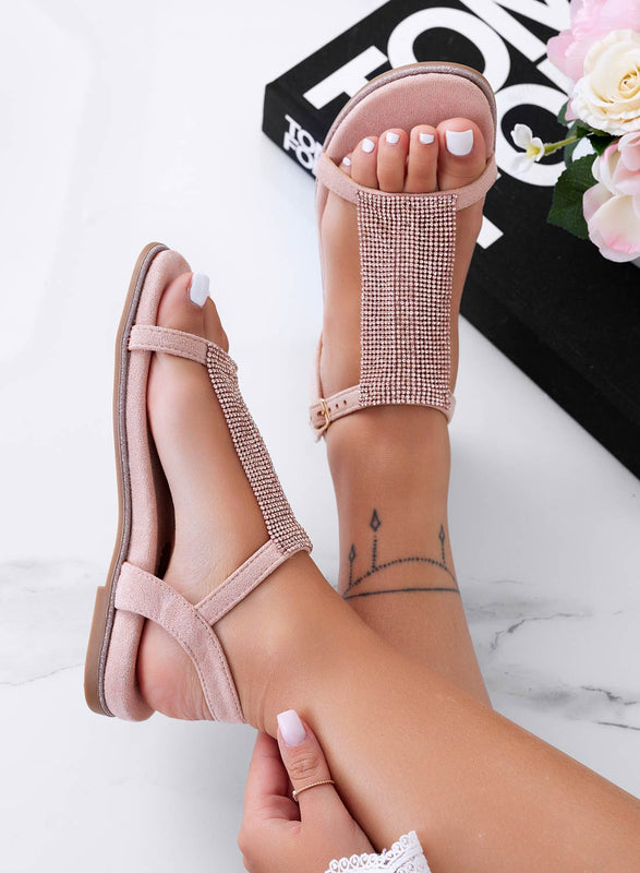DESIREE - Sandalias bajas rosas con tira de strass