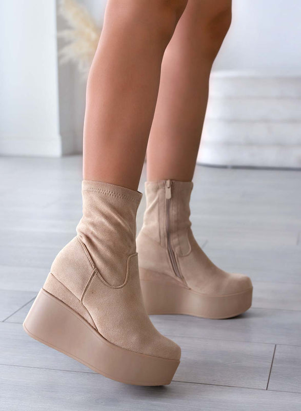 MIAA - Botines Alexoo beige de ante con cuña