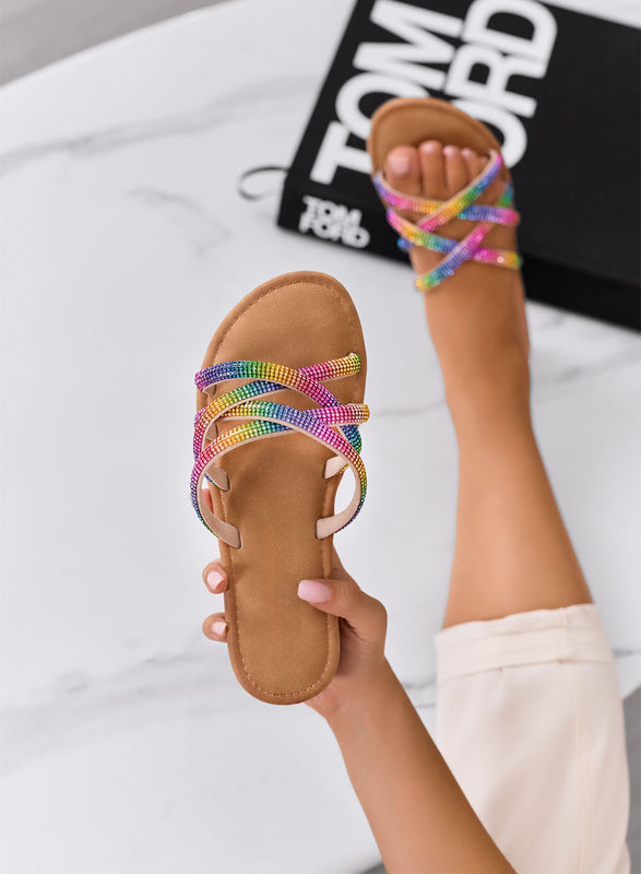 MEDDY - Sandali multicolor a ciabatta con fasce gioiello in strass