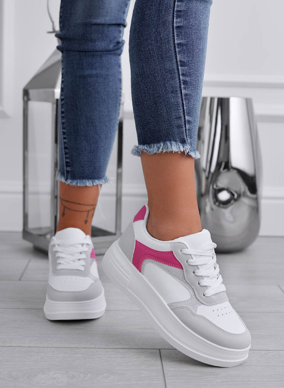 FRIDA - Deportivas blancas con inserciones grises y fucsia