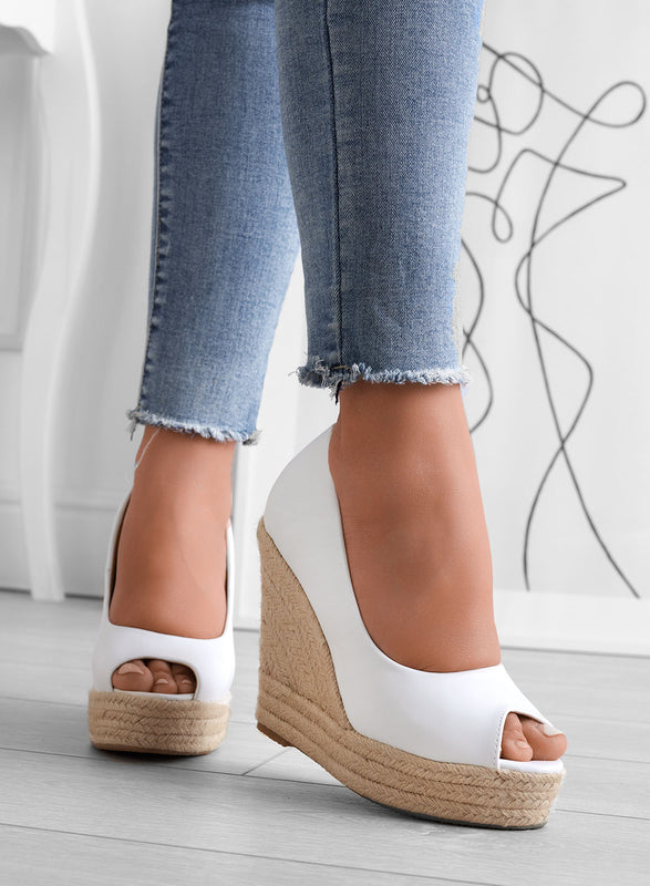 CLEO - White faux leather espadrilles with wedge heel
